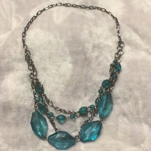 Aqua glass beaded statement necklace.